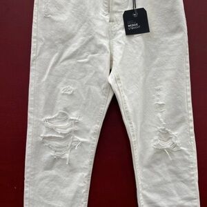 Levis Premium Denim Wedgie Straight NWT Ivory Beige 27 NEW Distressed Jeans